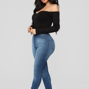 FN Fool in love off shoulder button down bodysuit